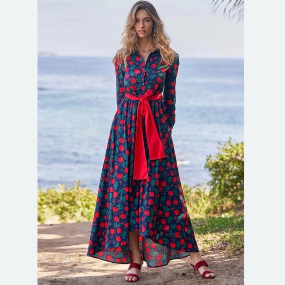 Trish Scully Constance Floral Maxi Dress with Red Accents